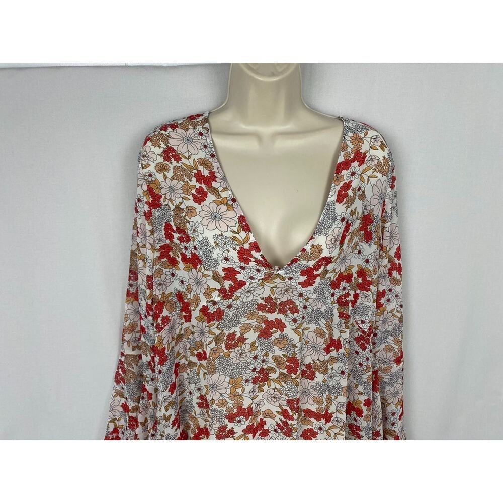 Natural Life Maxi Dress Medium Sheer Retro Floral Tiered Bell Boho Cottagecore - Picture 4 of 12